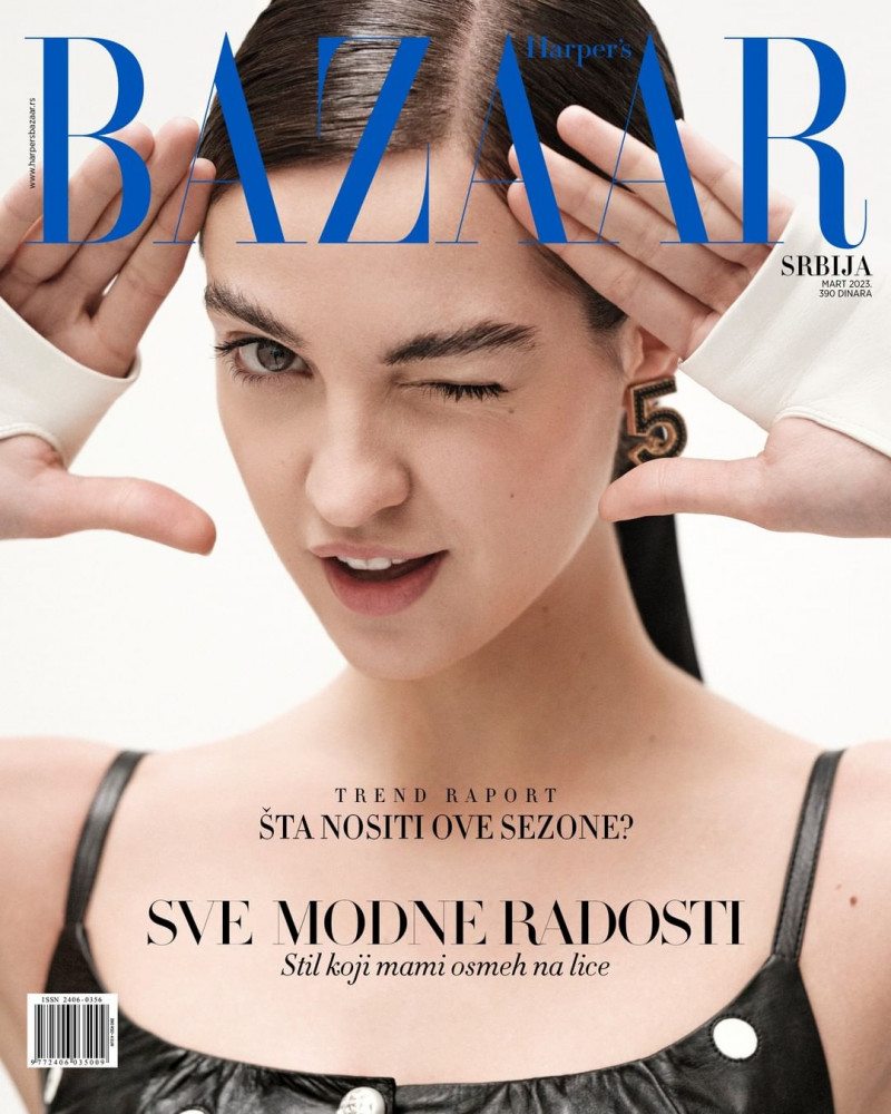 Camille Hurel featured on the Harper\'s Bazaar Serbia cover from March 2023