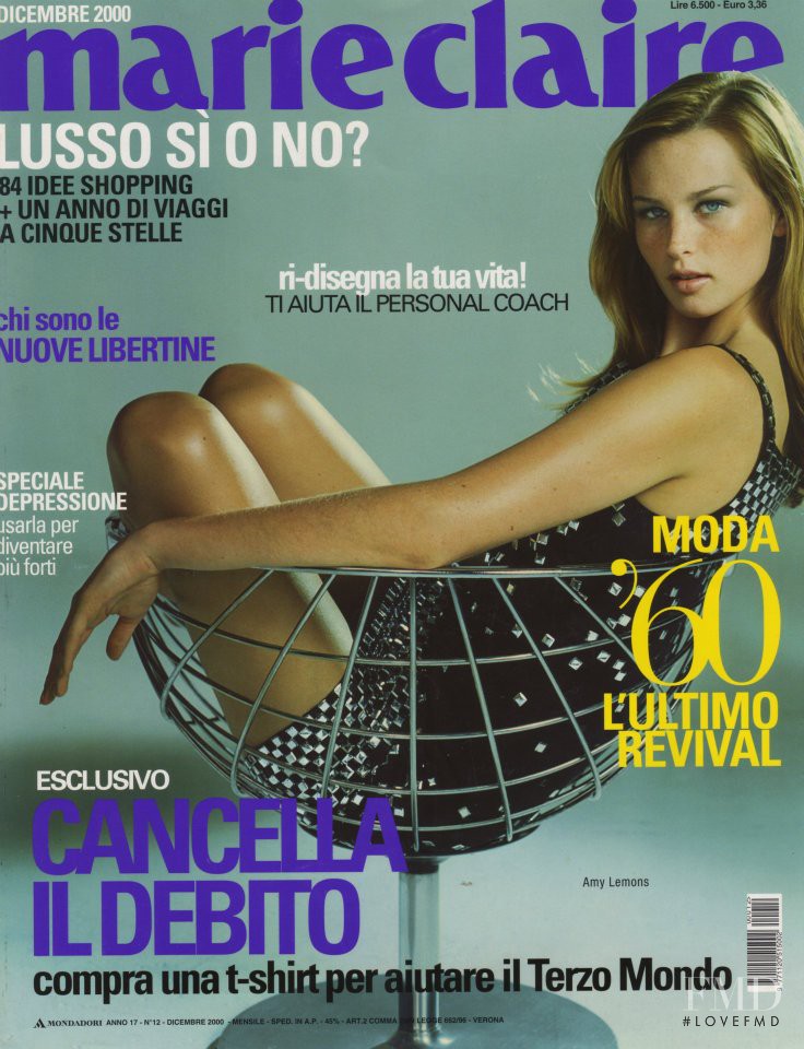 Amy Lemons featured on the Marie Claire Italy cover from December 2000