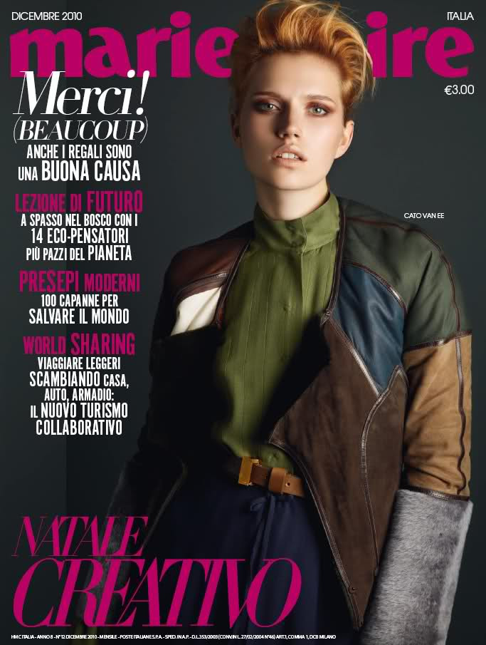 Cato van Ee featured on the Marie Claire Italy cover from December 2010