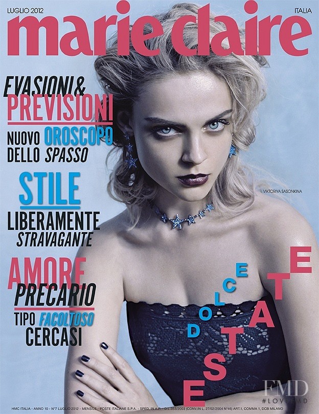 Viktoriya Sasonkina featured on the Marie Claire Italy cover from July 2012