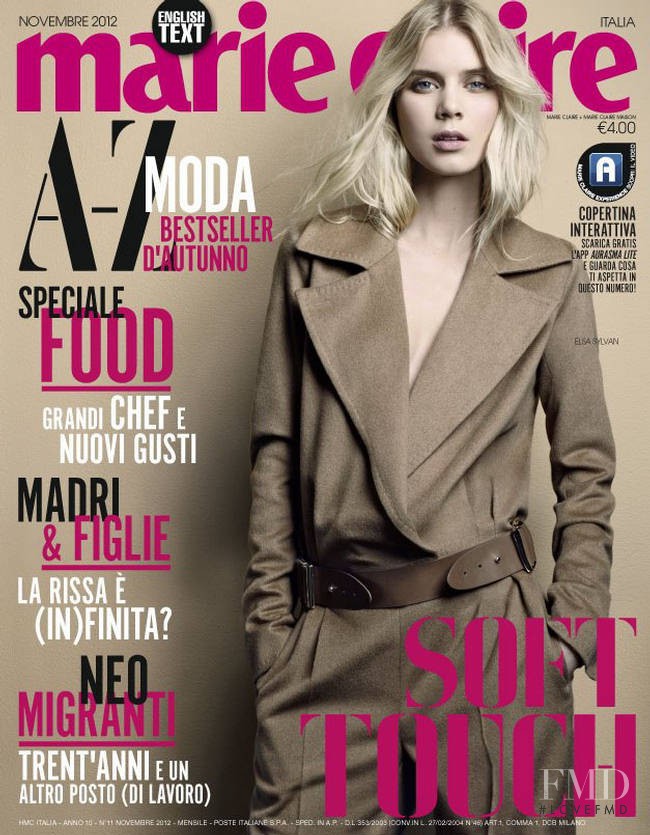 Elsa Sylvan featured on the Marie Claire Italy cover from November 2012