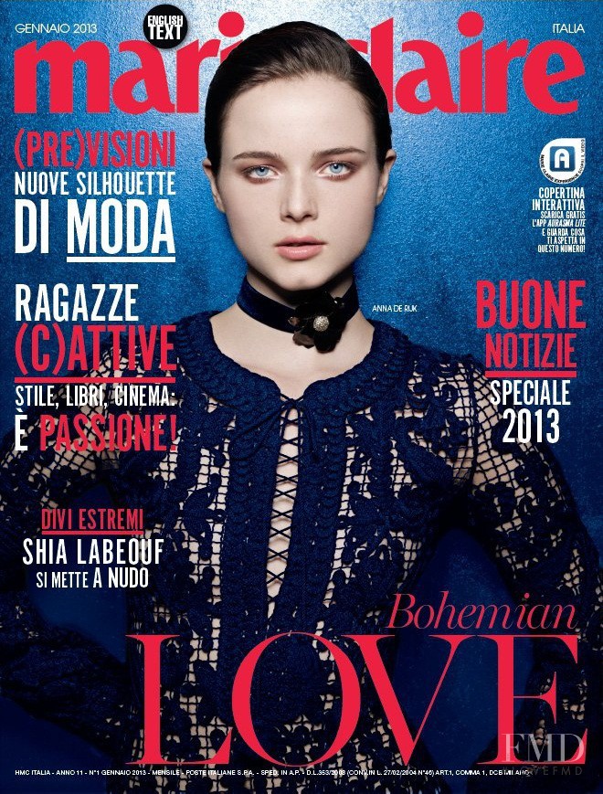 Anna de Rijk featured on the Marie Claire Italy cover from January 2013