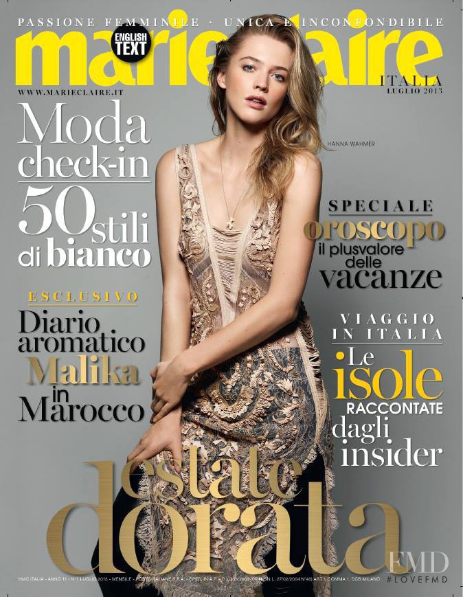 Hanna Wahmer featured on the Marie Claire Italy cover from July 2013