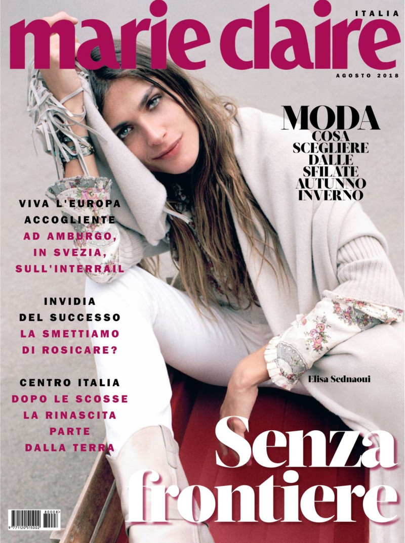 Elisa Sednaoui featured on the Marie Claire Italy cover from August 2018