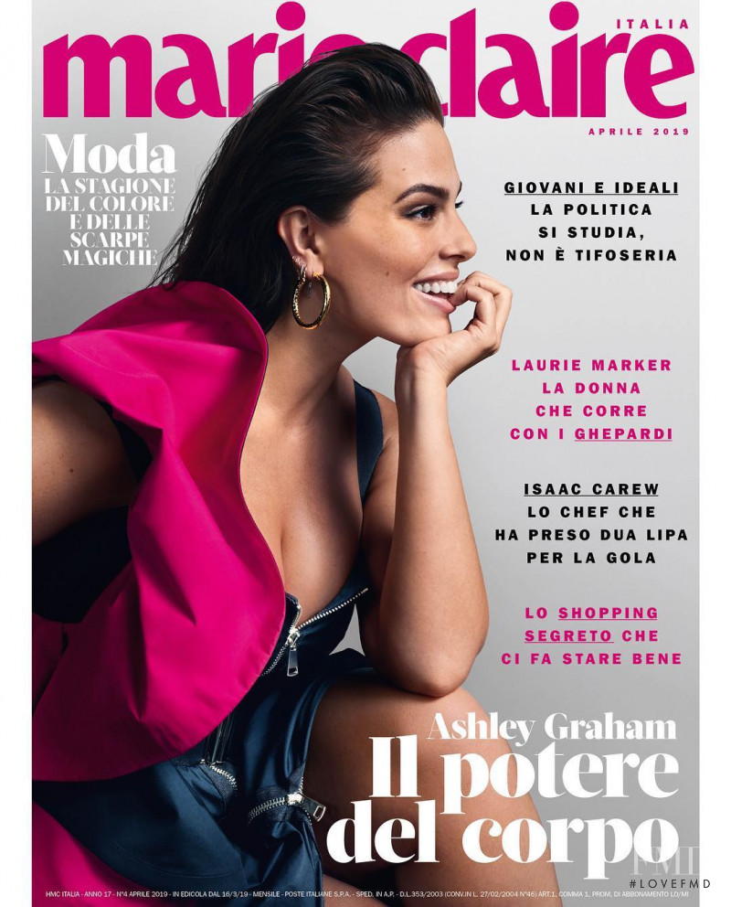 Ashley Graham featured on the Marie Claire Italy cover from April 2019