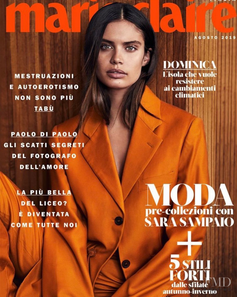 Sara Sampaio featured on the Marie Claire Italy cover from August 2019