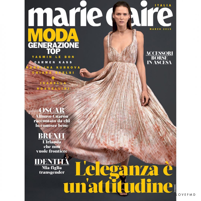 Carmen Kass featured on the Marie Claire Italy cover from March 2019