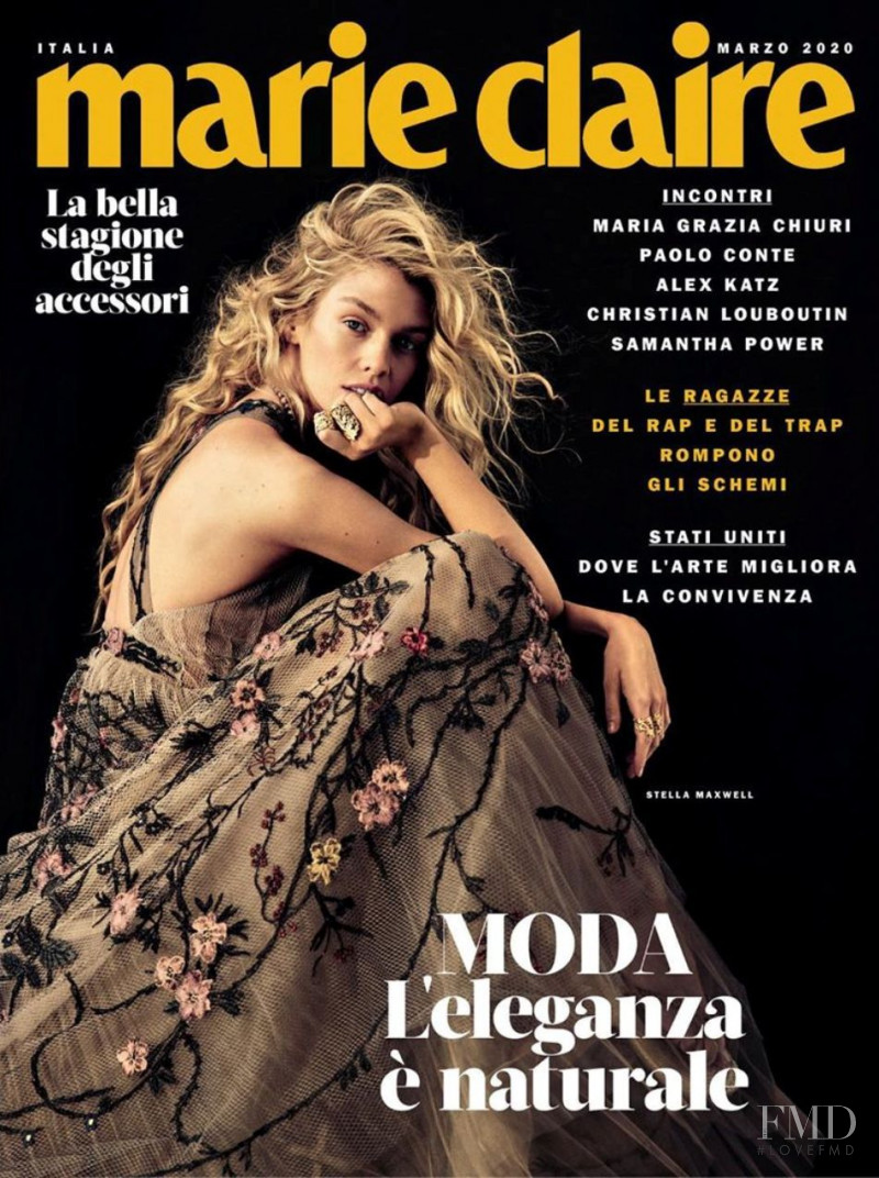 Stella Maxwell featured on the Marie Claire Italy cover from March 2020