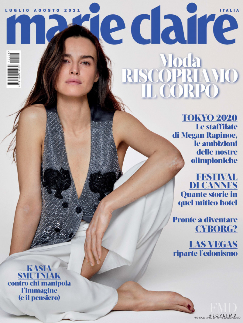 Kasia Smutniak featured on the Marie Claire Italy cover from July 2021