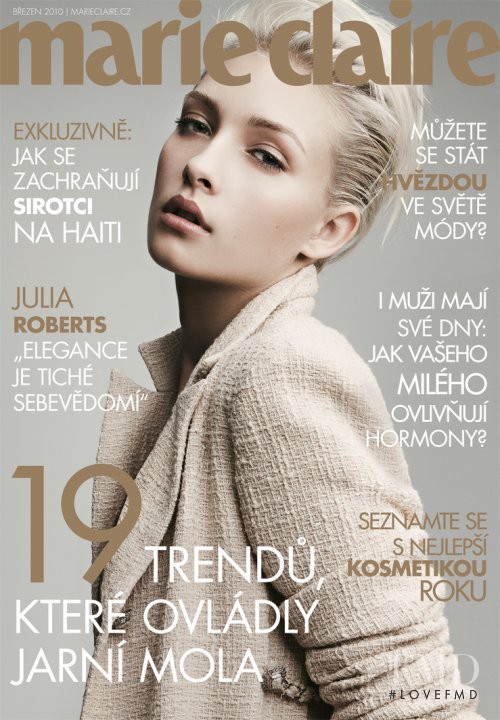 Justine featured on the Marie Claire Czech Republic cover from March 2010