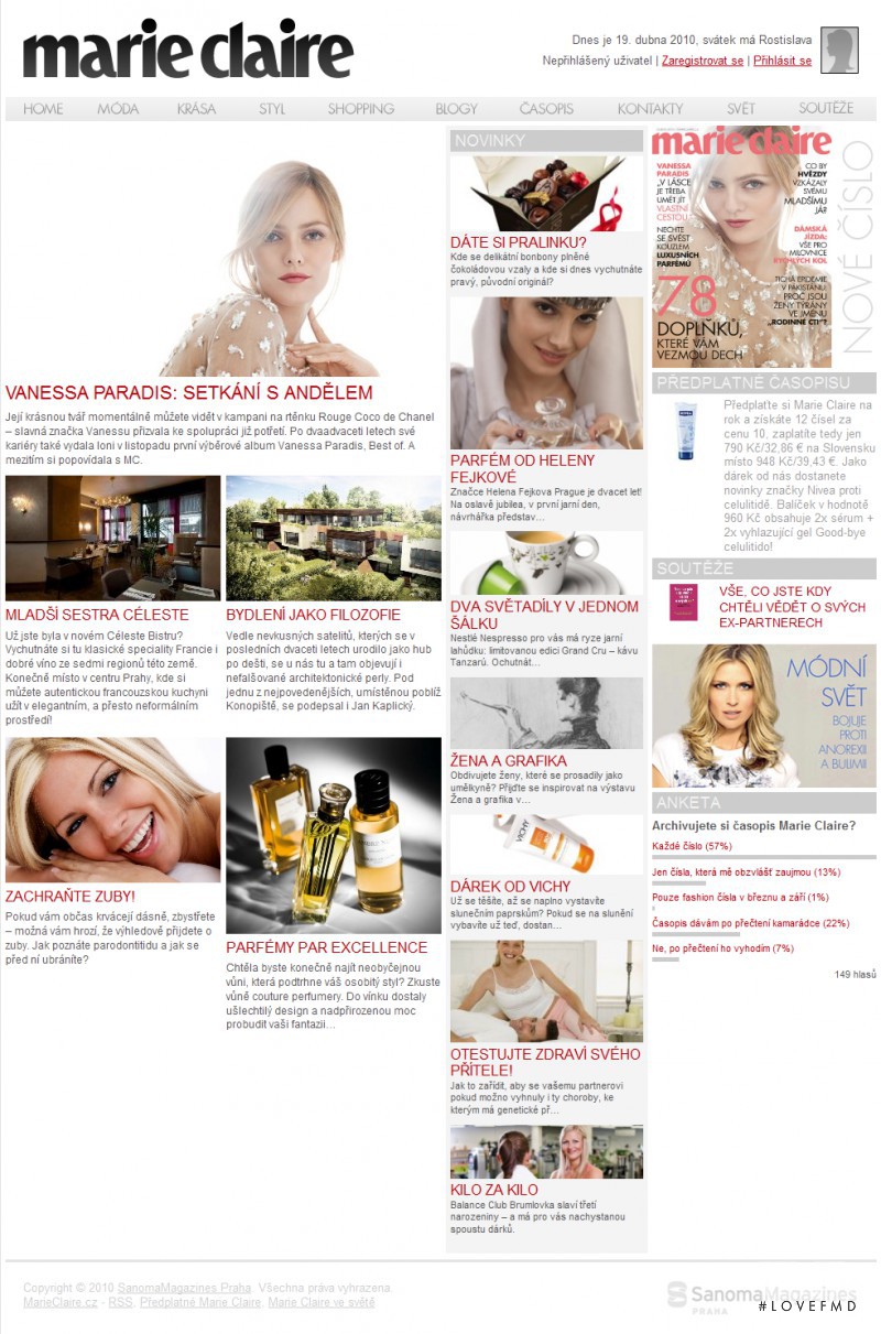 featured on the MarieClaire.cz screen from April 2010