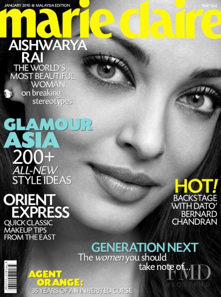 Aishwarya Rai featured on the Marie Claire Malaysia cover from January 2010