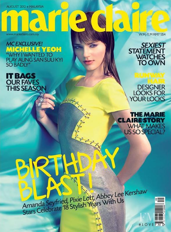 Veranika Tsybulskaya featured on the Marie Claire Malaysia cover from August 2012