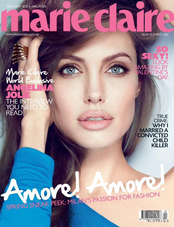 Angelina Jolie featured on the Marie Claire Malaysia cover from February 2012