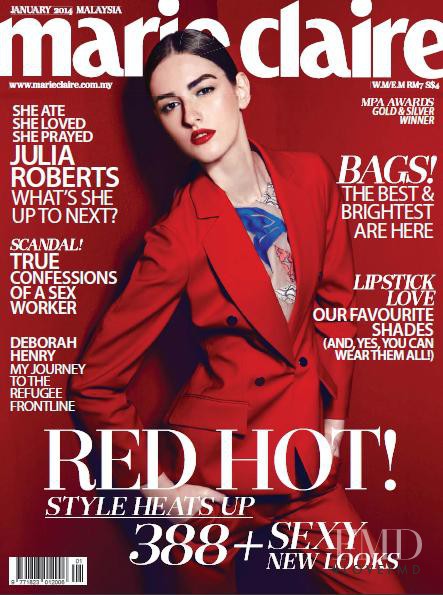 Vivien Vass featured on the Marie Claire Malaysia cover from January 2014