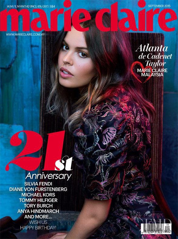 Atlanta De Cadenet Taylor featured on the Marie Claire Malaysia cover from September 2015