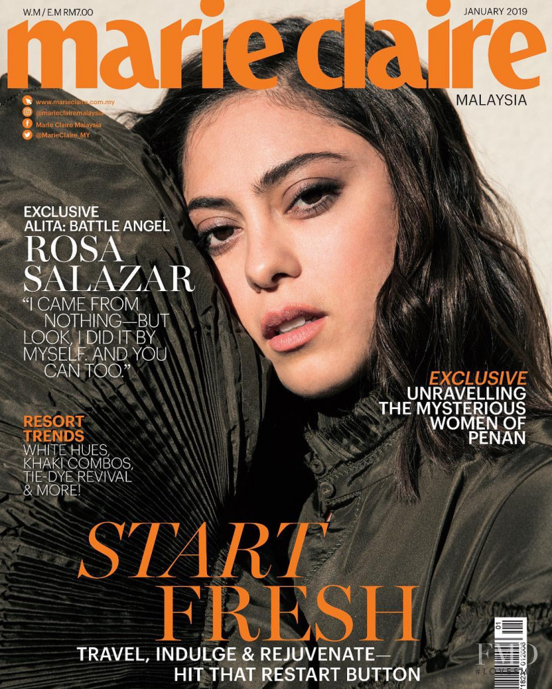 Rosa Salazar featured on the Marie Claire Malaysia cover from January 2019