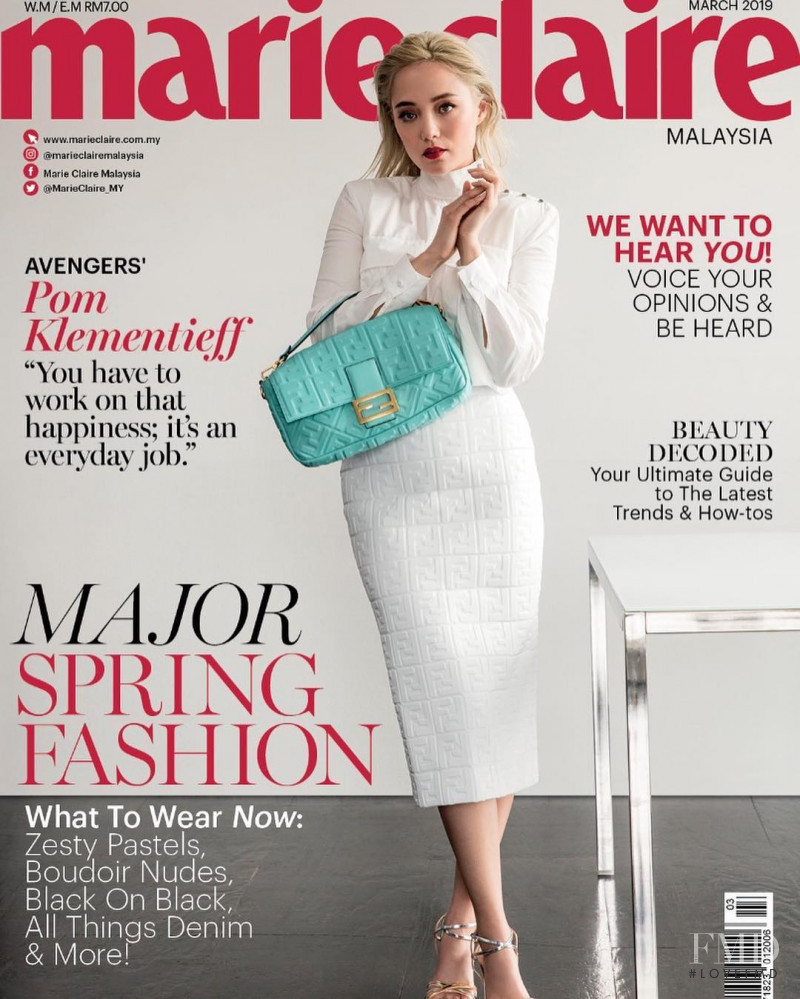 Pom Klementieff featured on the Marie Claire Malaysia cover from March 2019