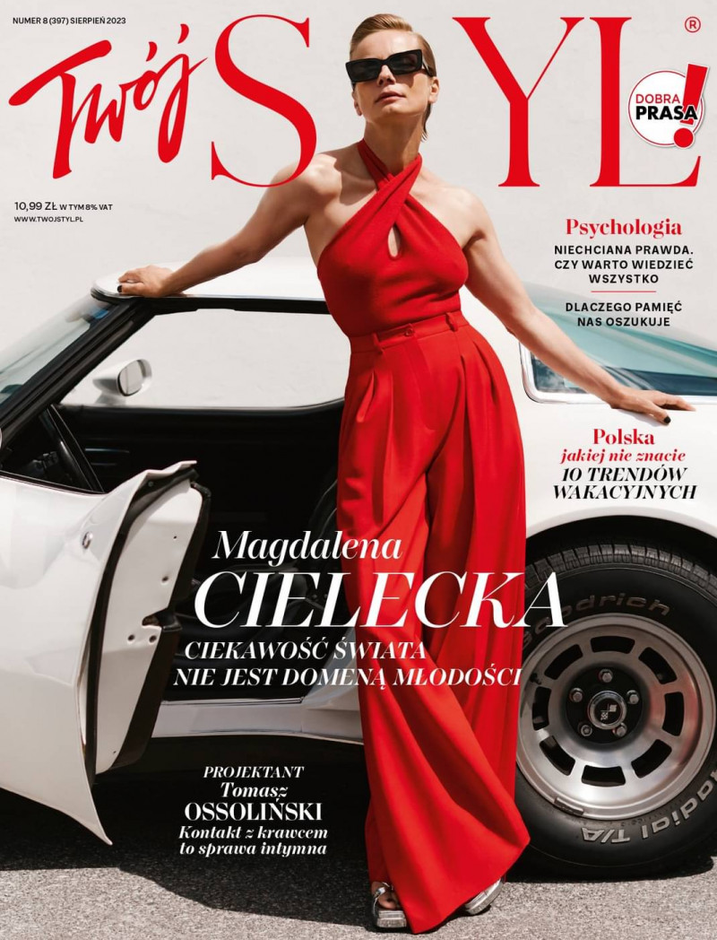 Magdalena Cielecka featured on the Twoj Styl cover from August 2023