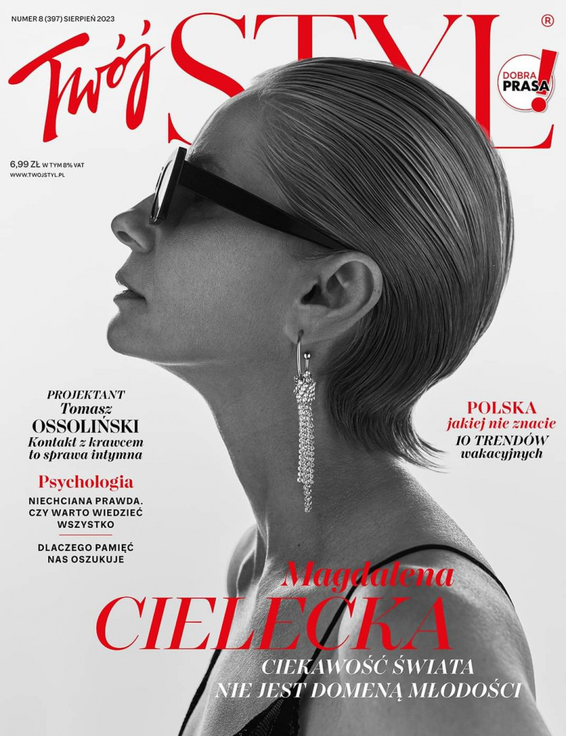 Magdalena Cielecka featured on the Twoj Styl cover from August 2023