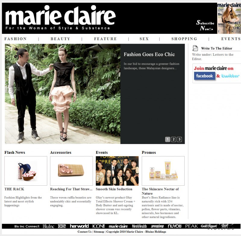  featured on the MarieClaire.com.my screen from April 2010