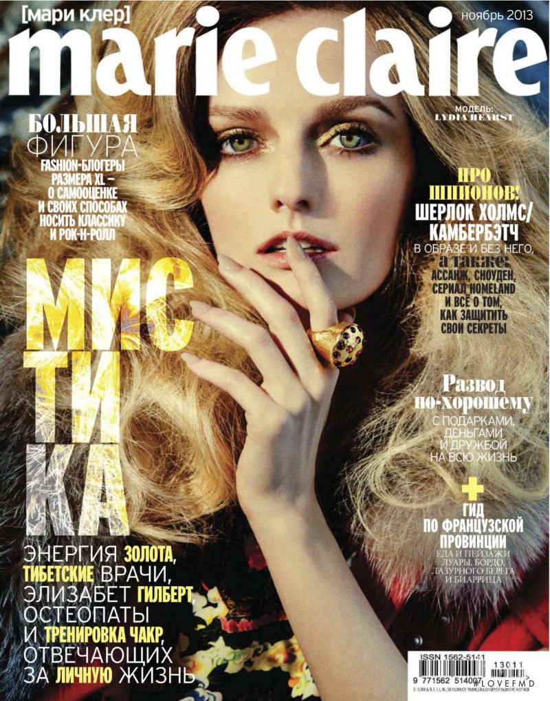 Lydia Hearst featured on the Marie Claire Russia cover from November 2013