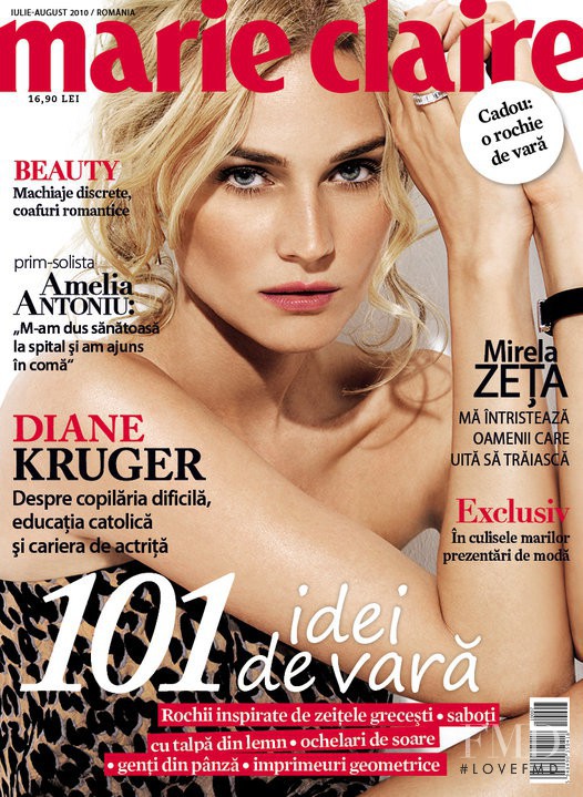 Diane Heidkruger featured on the Marie Claire Romania cover from July 2010