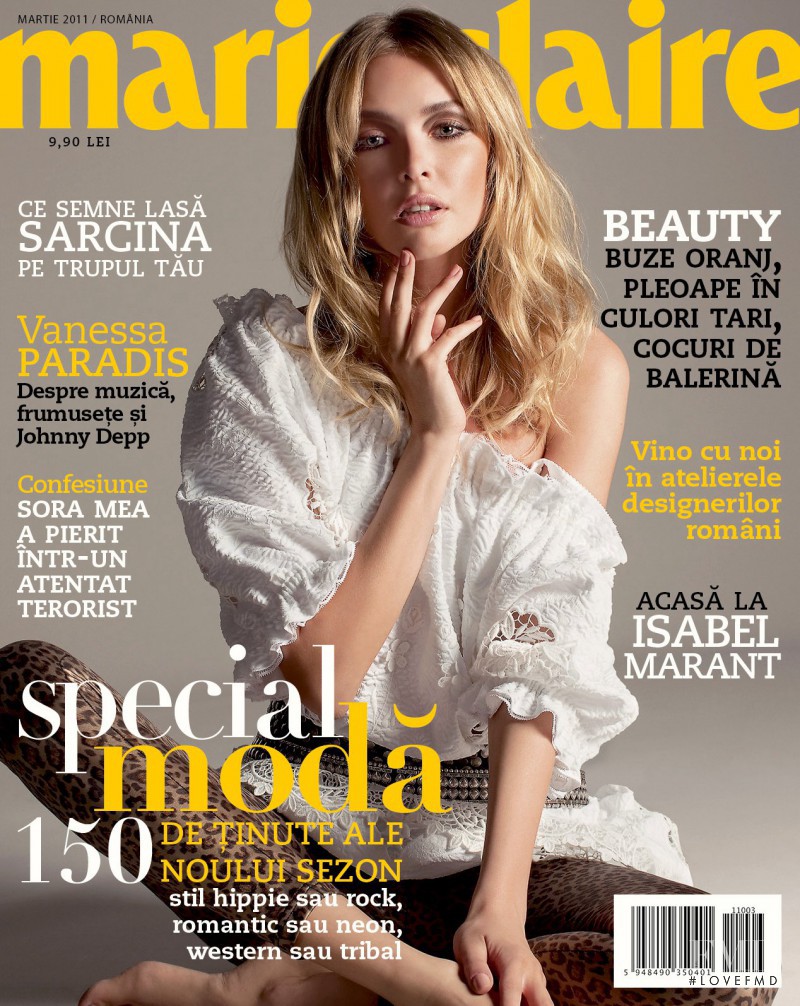 Sasha Beznosyuk featured on the Marie Claire Romania cover from March 2011