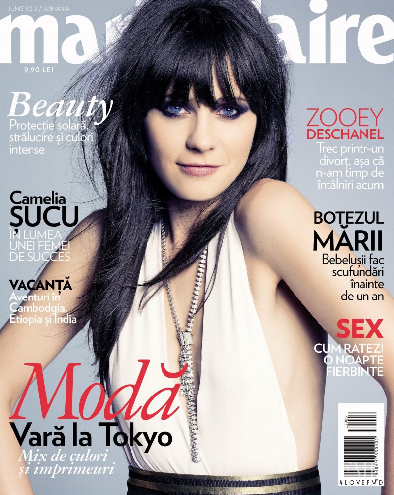 Zooey Deschanel featured on the Marie Claire Romania cover from June 2012