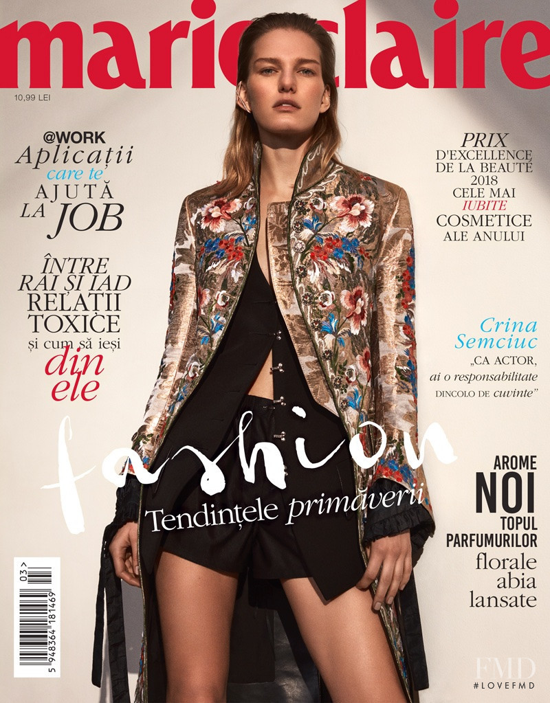 Marique Schimmel featured on the Marie Claire Romania cover from March 2018