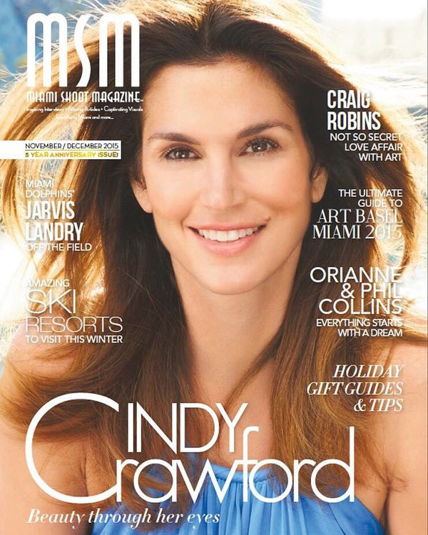 Cindy Crawford featured on the MSM Miami Shoot Magazine cover from November 2015