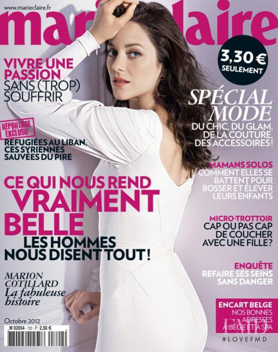 Marion Cotillard featured on the Marie Claire Belgium cover from October 2012