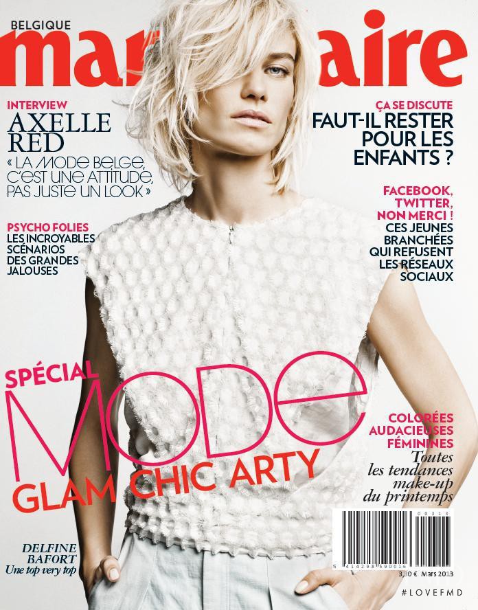 Delfine Bafort featured on the Marie Claire Belgium cover from March 2013