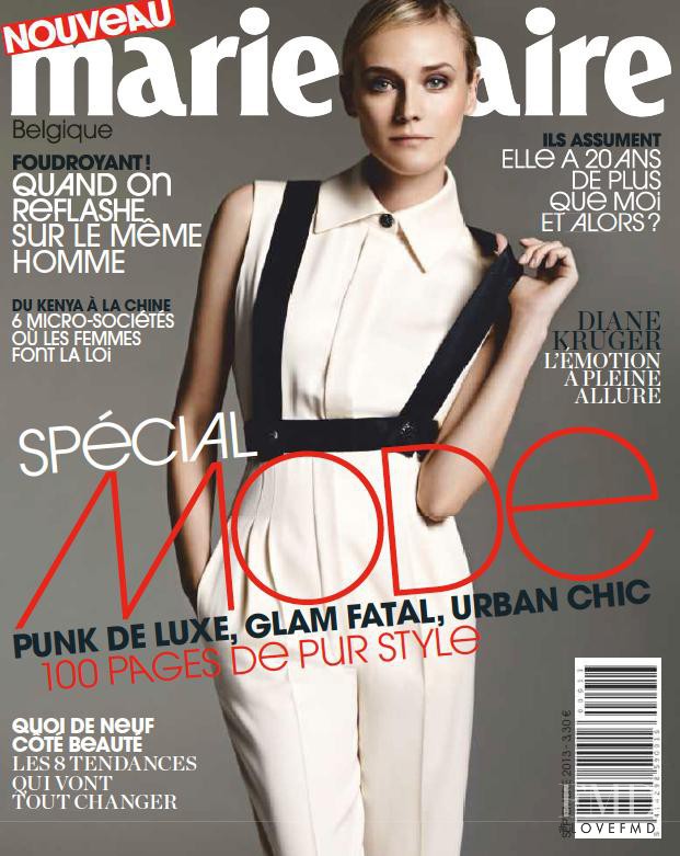 Diane Heidkruger featured on the Marie Claire Belgium cover from September 2013