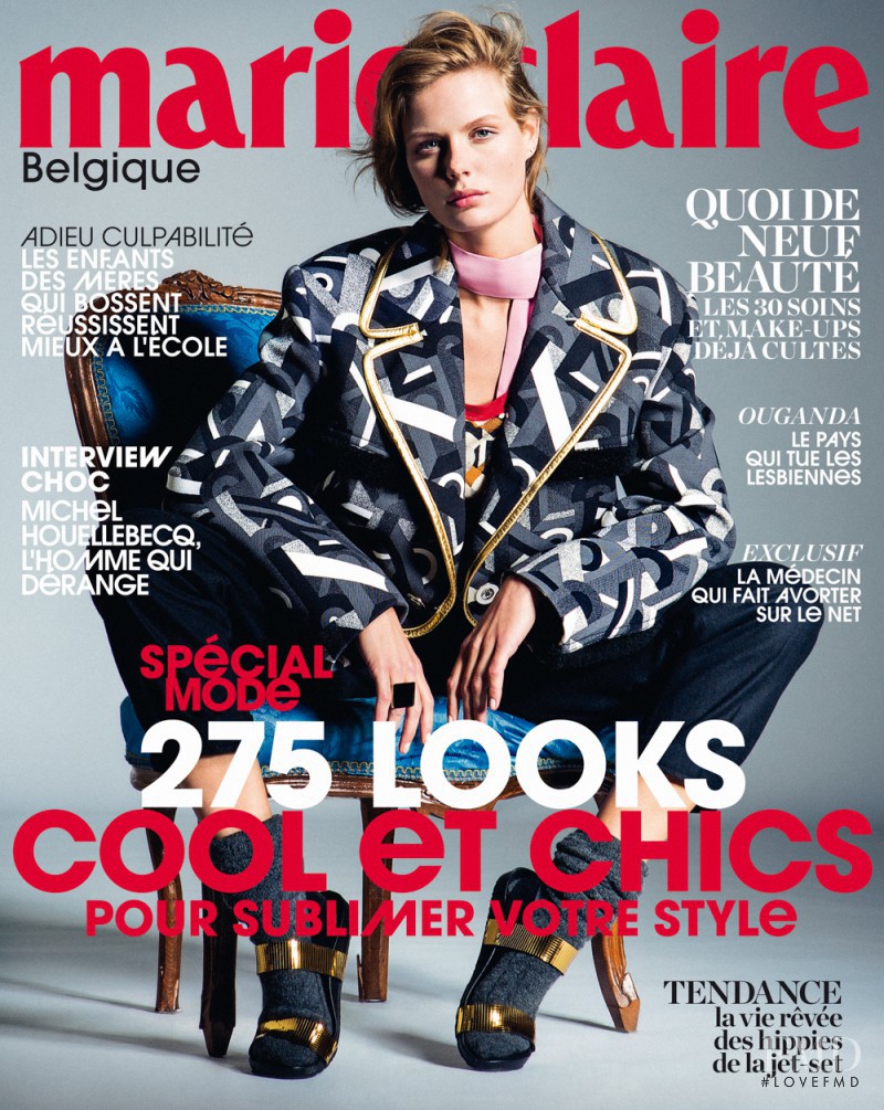 Marlijn Hoek featured on the Marie Claire Belgium cover from October 2014