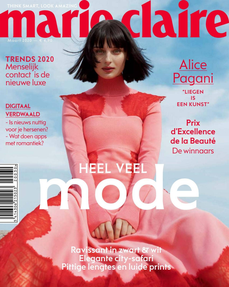 Alice Pagani featured on the Marie Claire Belgium cover from March 2020