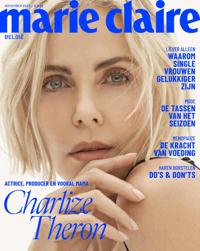 Charlize Theron featured on the Marie Claire Belgium cover from November 2023