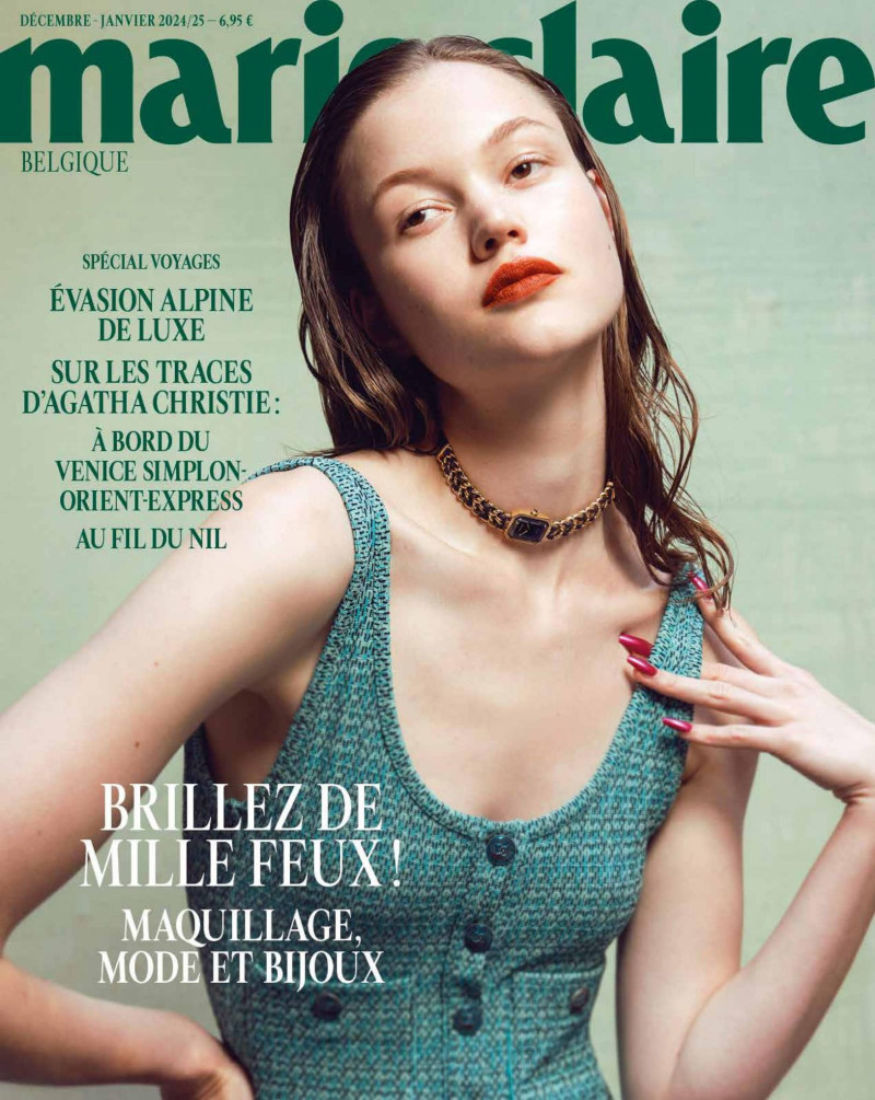 Noor Chaltin featured on the Marie Claire Belgium cover from December 2024