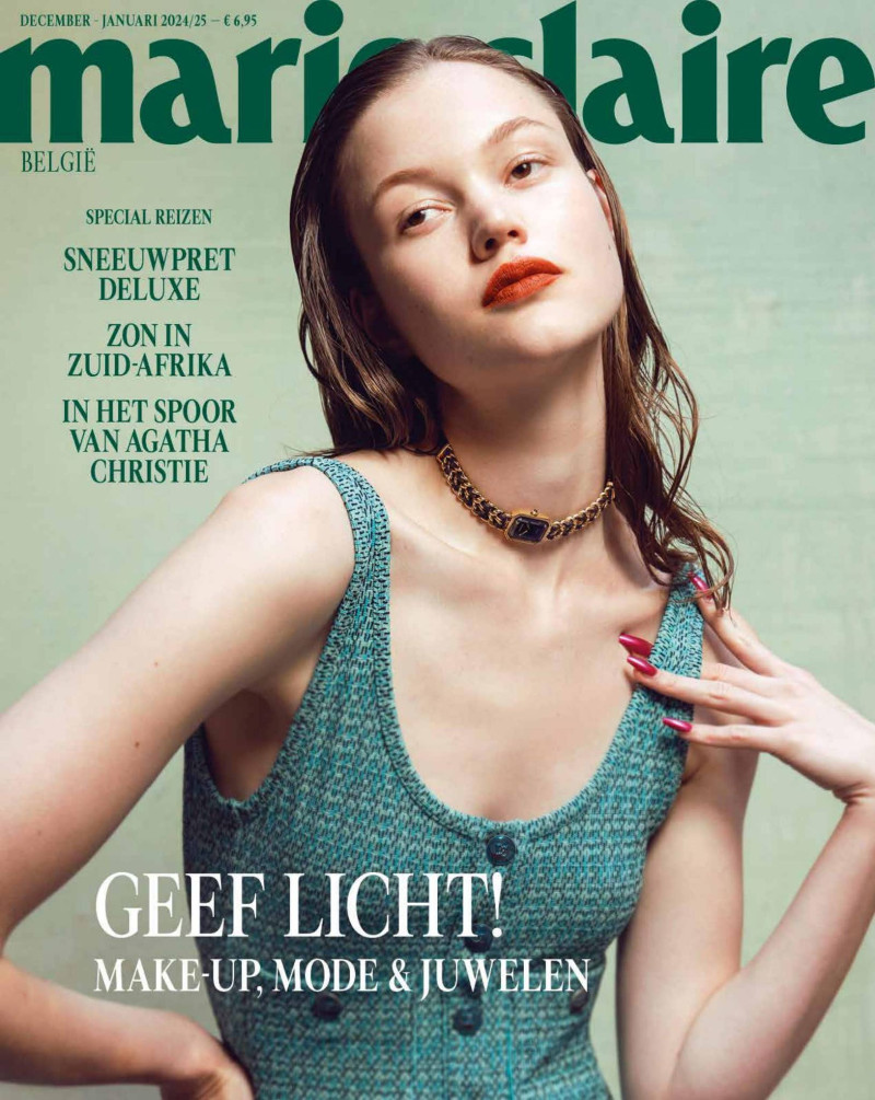 Noor Chaltin featured on the Marie Claire Belgium cover from December 2024