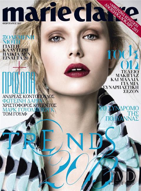 Isabelle Sauer featured on the Marie Claire Greece cover from February 2013
