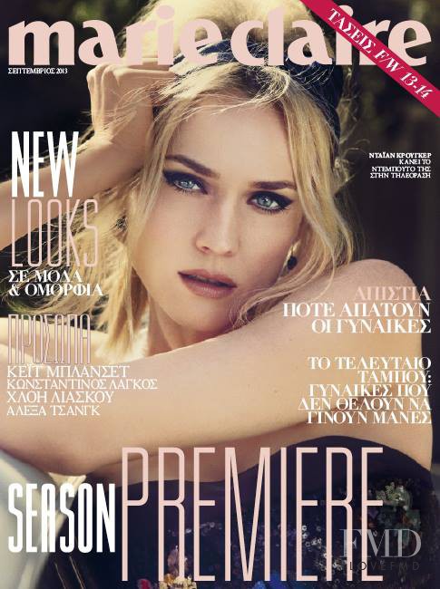 Diane Heidkruger featured on the Marie Claire Greece cover from September 2013