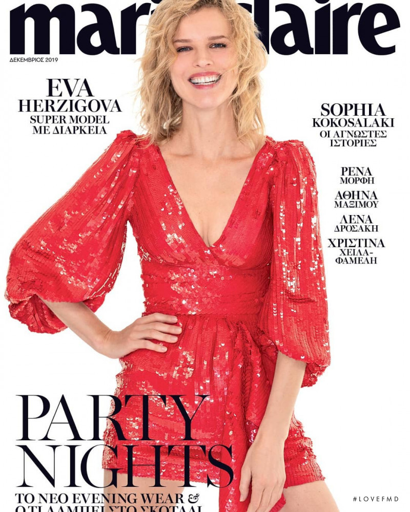 Eva Herzigova featured on the Marie Claire Greece cover from December 2019