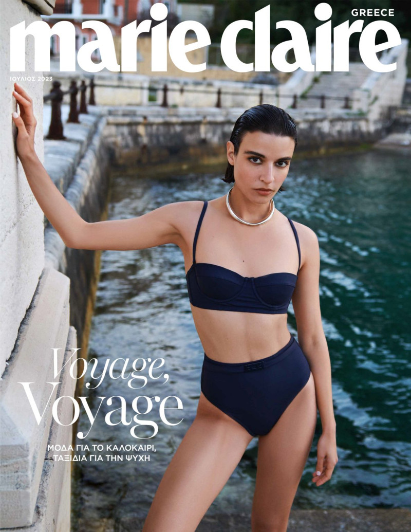 Haris Axilithioti featured on the Marie Claire Greece cover from July 2023