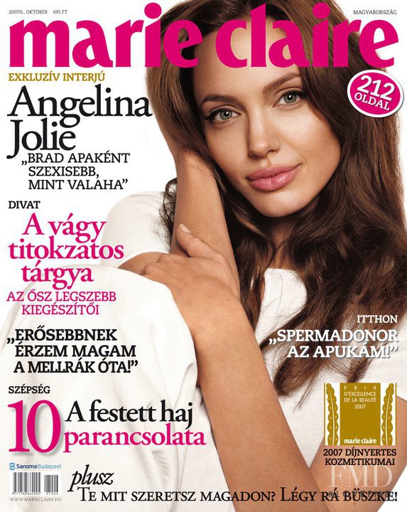 Angelina Jolie featured on the Marie Claire Hungary cover from October 2007