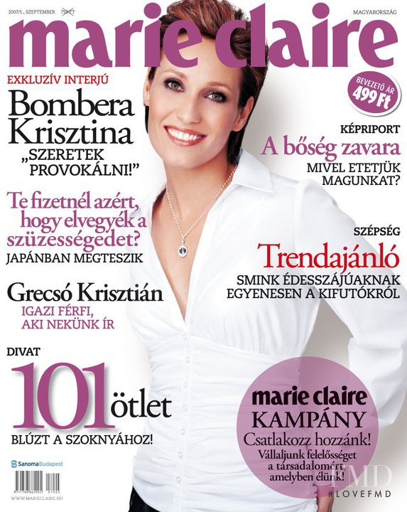 Krisztina Bombera featured on the Marie Claire Hungary cover from September 2007