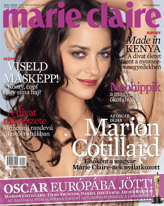Marion Cotillard featured on the Marie Claire Hungary cover from April 2008