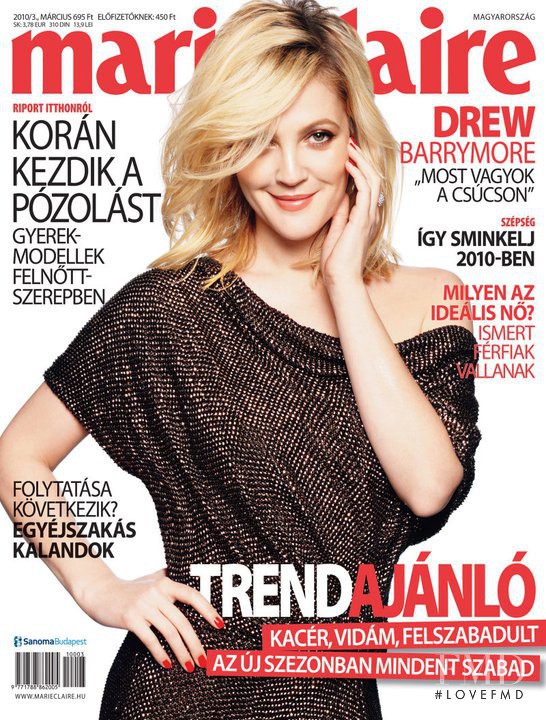 Drew Barrymore featured on the Marie Claire Hungary cover from March 2010