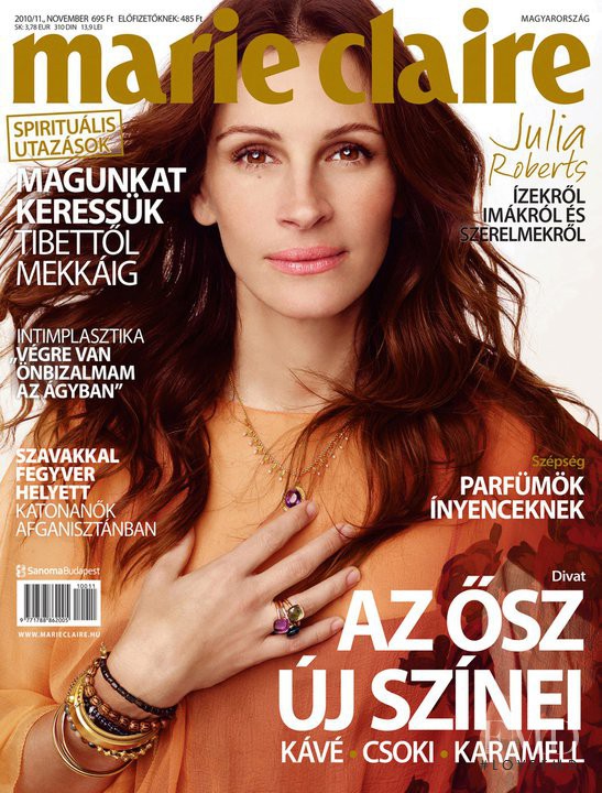 Julia Roberts featured on the Marie Claire Hungary cover from November 2010
