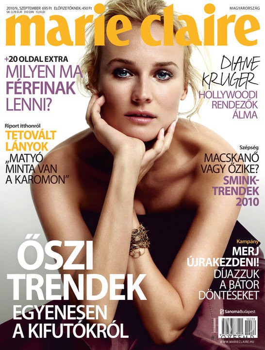 Diane Heidkruger featured on the Marie Claire Hungary cover from September 2010