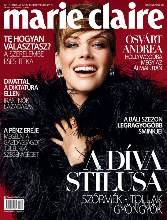 Andrea Osvárt featured on the Marie Claire Hungary cover from February 2011